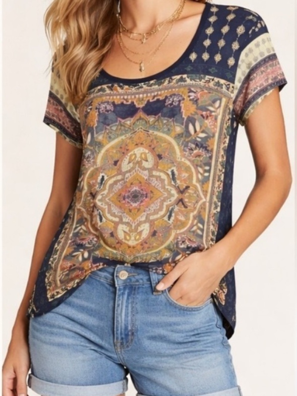 Lucky Brand Boho Persian Carpet Graphic Tee Size XL